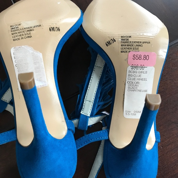 BCBGeneration Ocean Blue Fringed Heel/Sandal - Picture 4 of 4